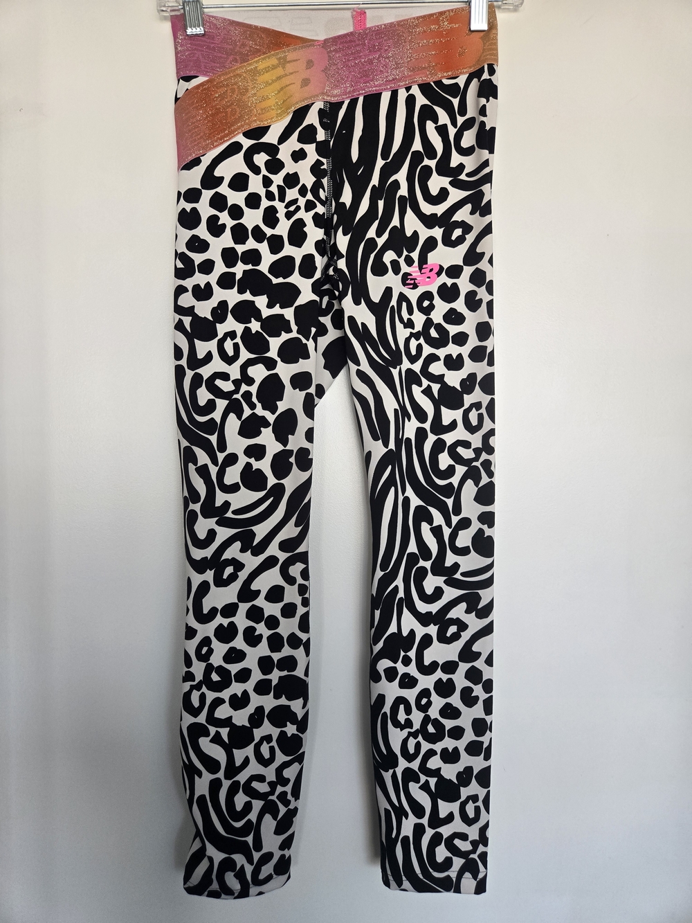 New Balance Black & White Animal Print Leggings with Pink Accents